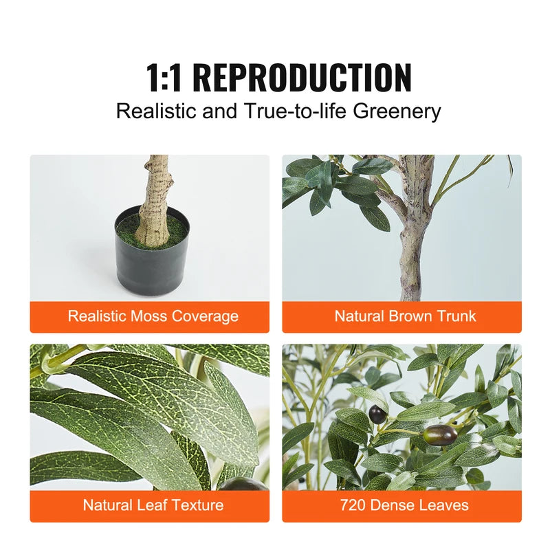 Artificial Olive Tree 4-6FT Tall Faux Plant with Anti-Tip Design for Home & Garden