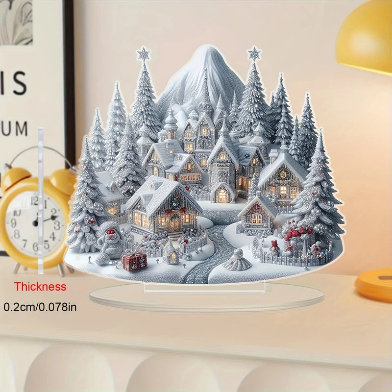 2D Acrylic Christmas Snowhouse & Reindeer Scene Home Decor Ornaments Festive Gift