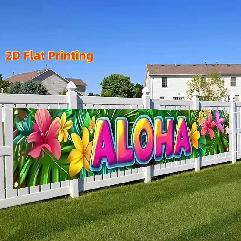 Hawaiian Tropical Floral Banner Outdoor Garden Fence Decoration for Summer Pool Party