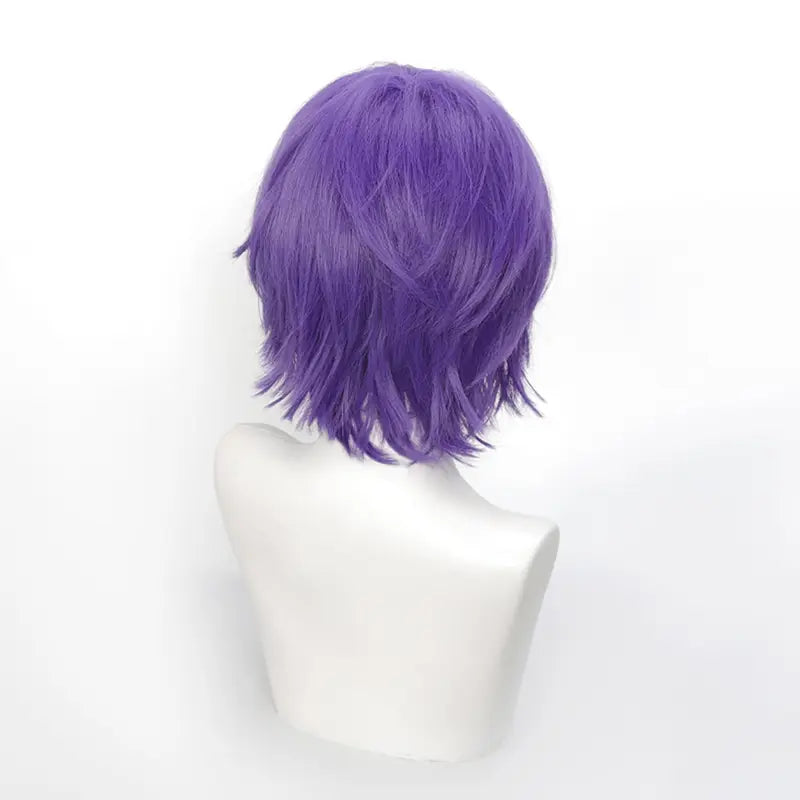 Short Cosplay Wig 12 Inch Blue and Purple Wavy Bob with Bangs Anime Hair Heat Resistant Synthetic Fiber