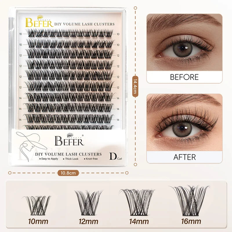 False Eyelash Clusters D Curl Fluffy Natural Volume Lashes for Eye Makeup