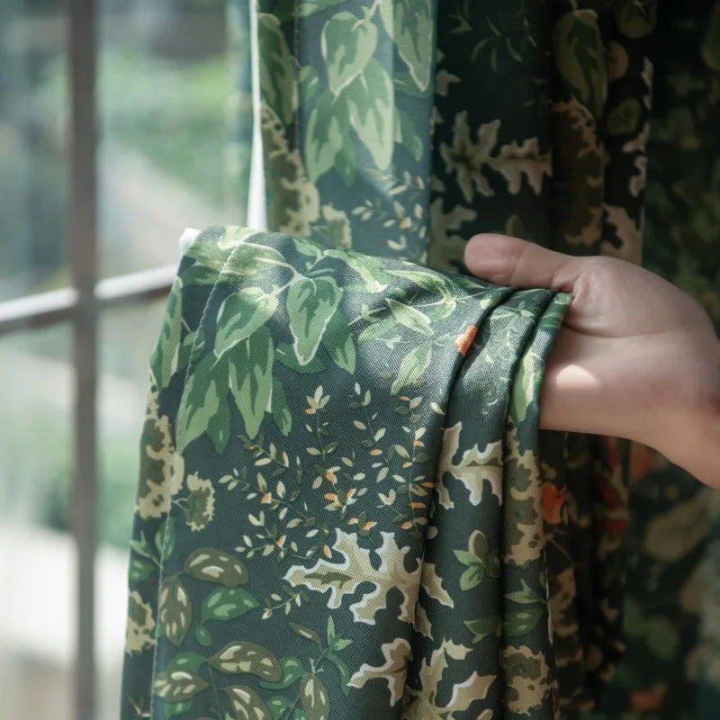 Small Floral Green Window Curtain Panel for Living Room Privacy