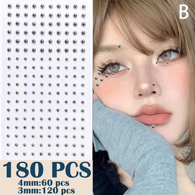 Fake Eyebrow Lip Nose Piercing Stick-On Facial Jewelry Set - Non Piercing Face Stickers