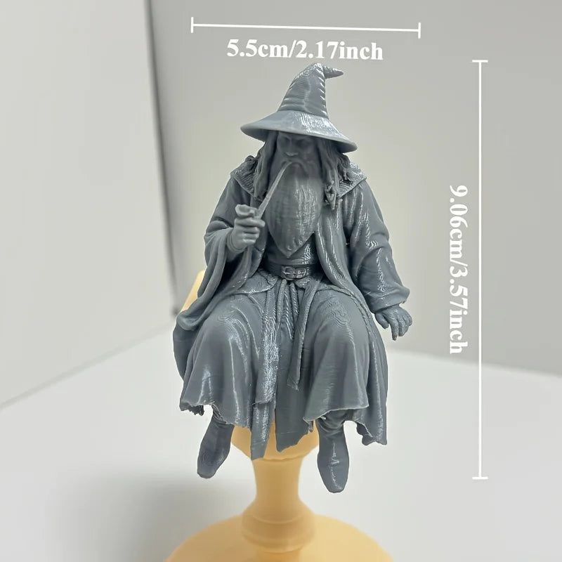 Medieval Fantasy Old Man Miniature Figurine Seated 3D Printed Vintage Wizard Desk Ornament