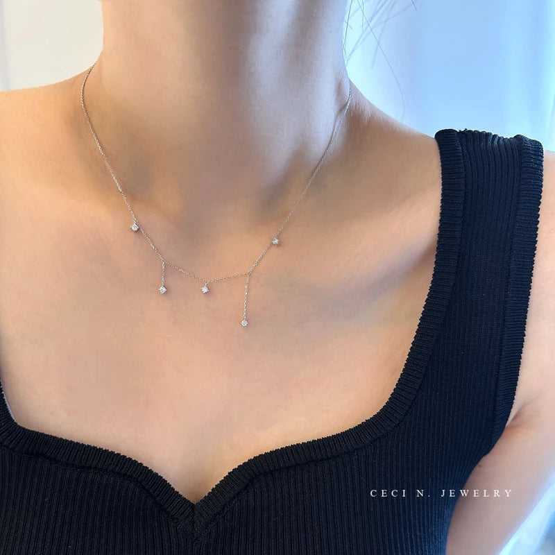 Sterling Silver Zircon Star Necklace for Women - Gold Plated Choker Jewelry