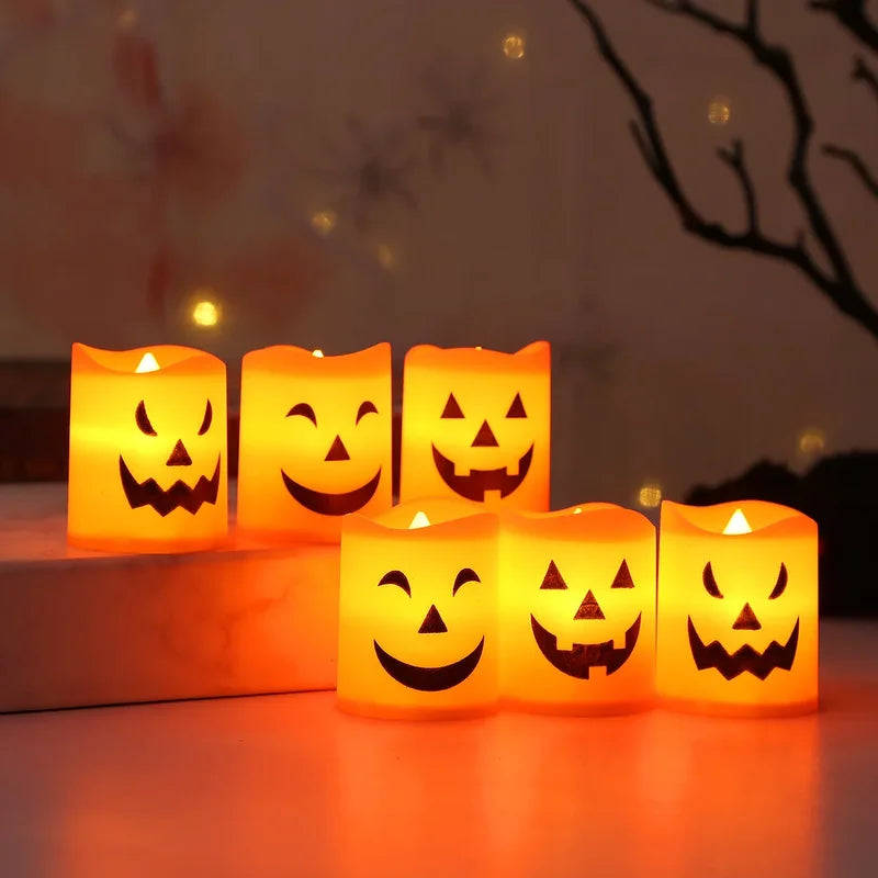 6Pcs LED Halloween Candle Lights Battery Operated Pumpkin Skull Ghost Decor