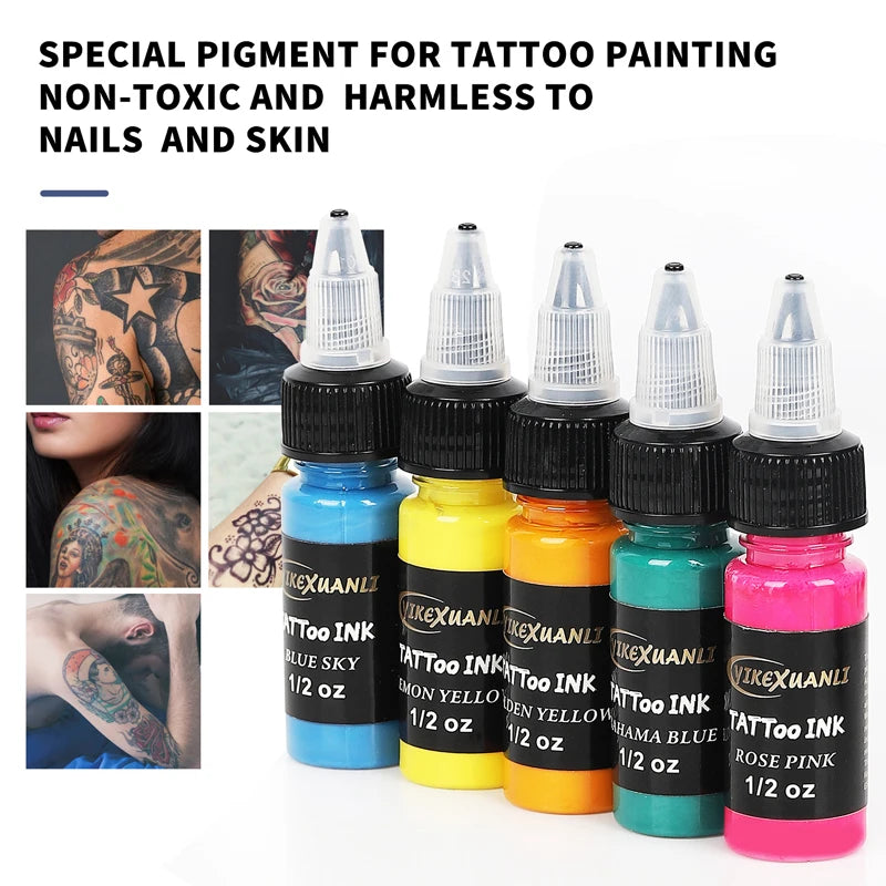 14-Color Tattoo Ink Set - Professional Body Art Pigments for Permanent Makeup