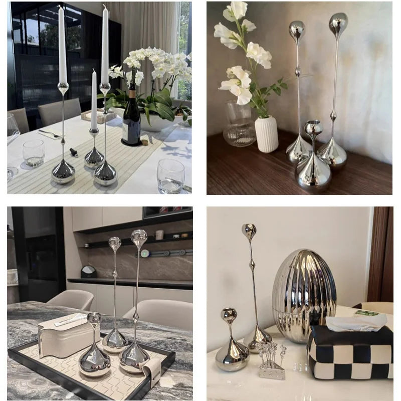 Metal Candle Holder Romantic Table Decor for Home & Wedding - Silver, Gold, White, Blue Variants