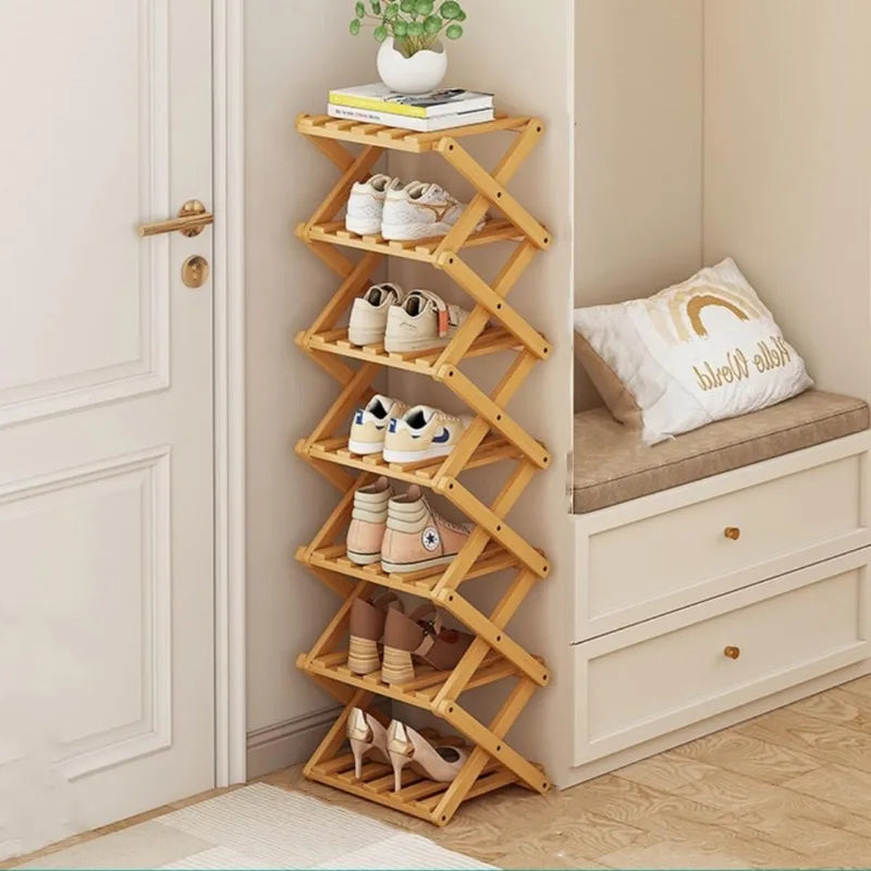 Foldable Bamboo Shoe Rack - Multi-Tier Space Saver for Entryway Storage