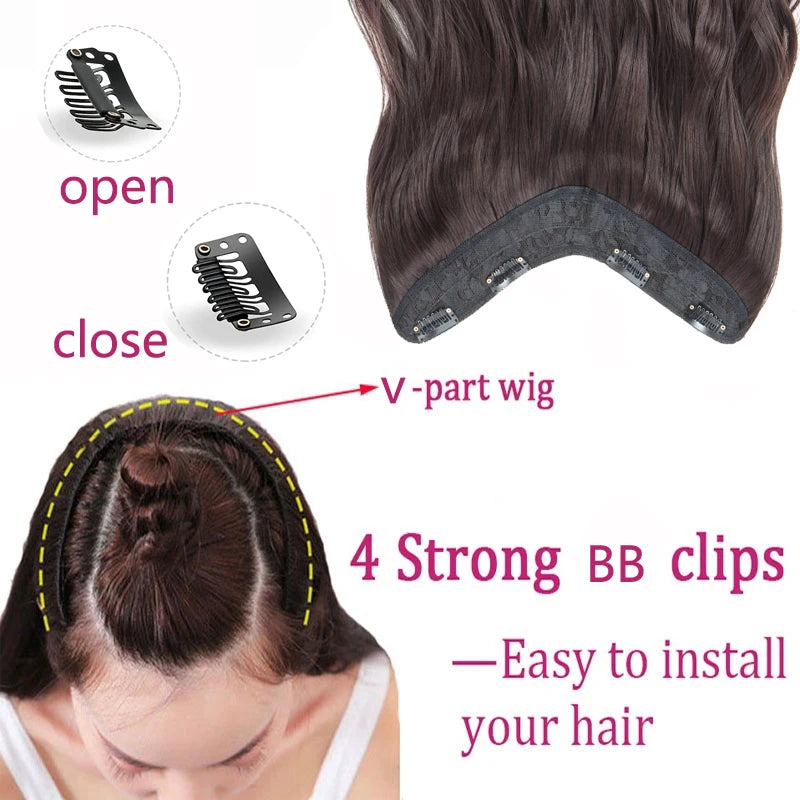 24-Inch Synthetic Long Curly Hair Extension V-Shaped One Piece Fluffy Hairpiece for Women