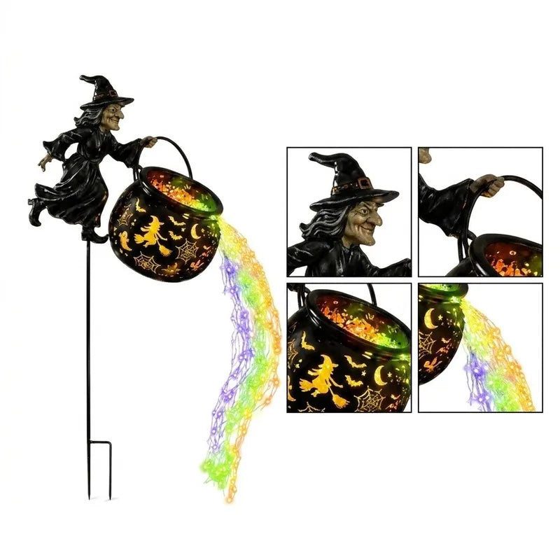 Halloween Outdoor Witch Cauldron Light with Projection Stake - Garden & Lawn Decor