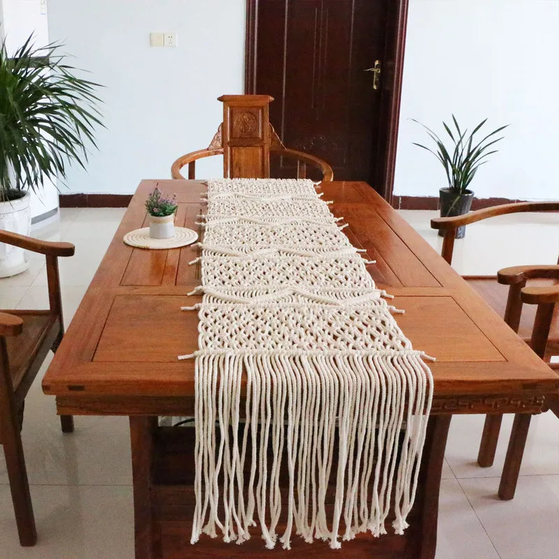 Bohemia Style Handmade Woven Table Runner for Dining & Living Room Decor 32x200cm