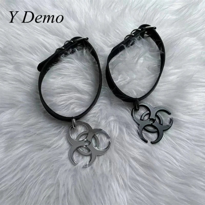 Adjustable Punk Medical Waste Pendant Necklace - Leather Choker, Casual Rock Style