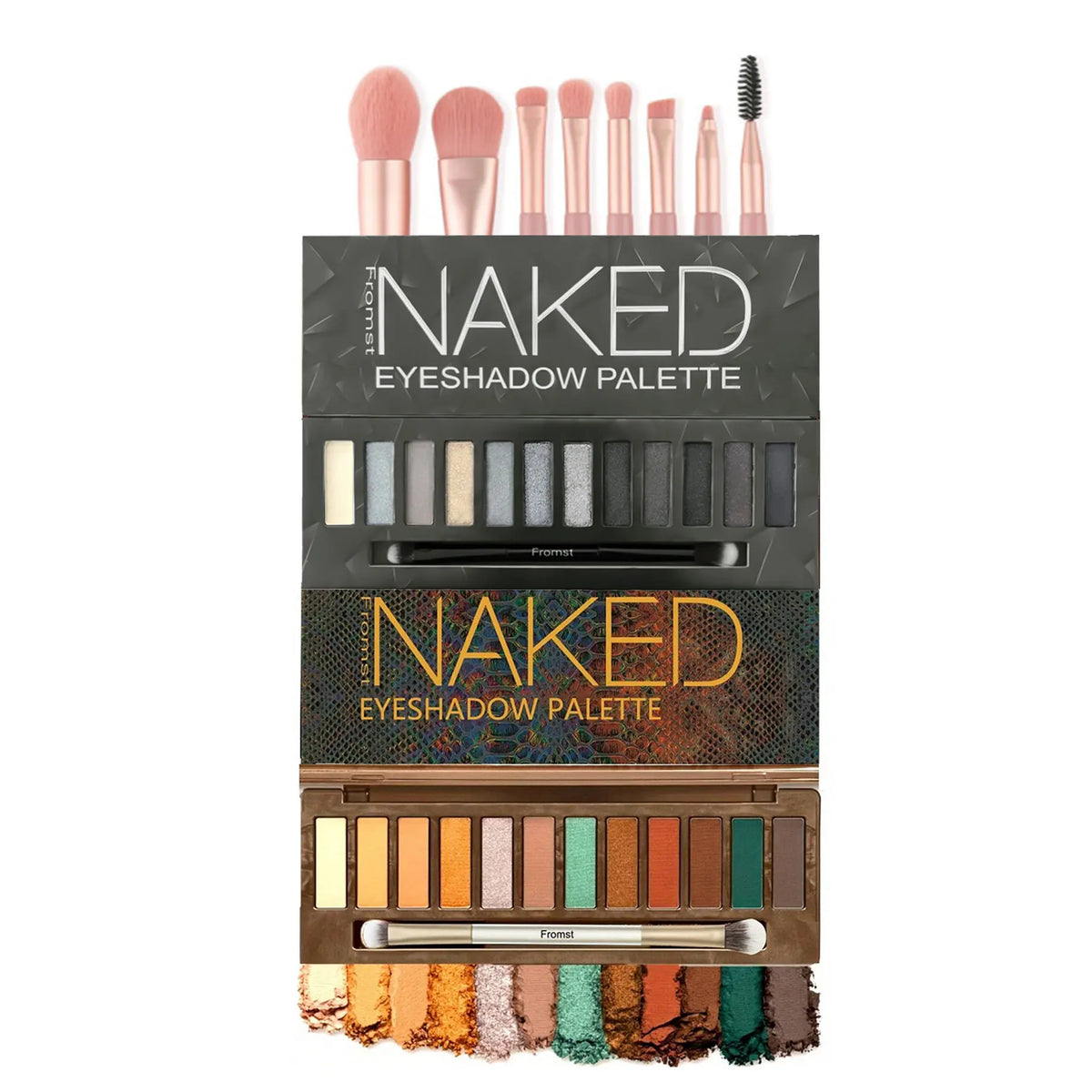 12-Color Eyeshadow Palette with 8 Makeup Brushes - Smoky & Warm Tones, Long Wear