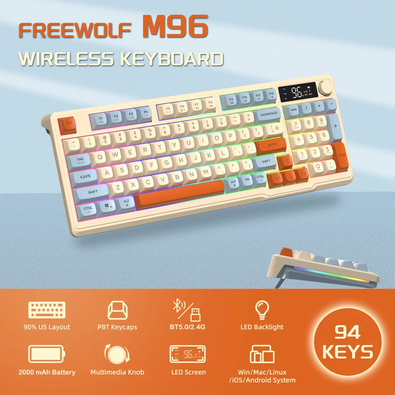 Wireless Gaming Keyboard with Display Screen & Knob - RGB Backlit, Rechargeable, Quiet Membrane Keys