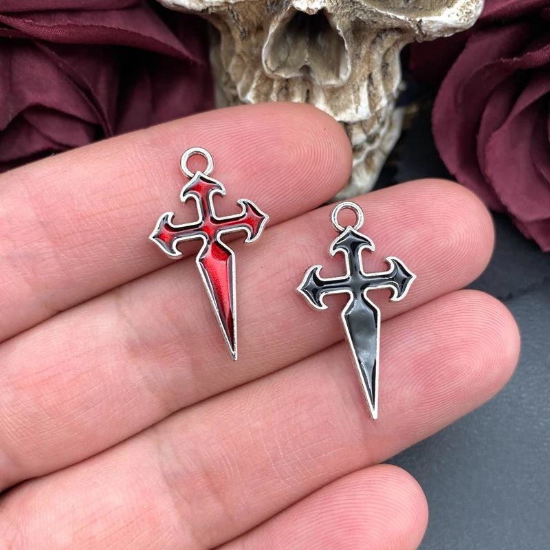 10pcs Enamel Cross Charms for Jewelry Making - Crusader Rosary Pendant 30x16.5mm