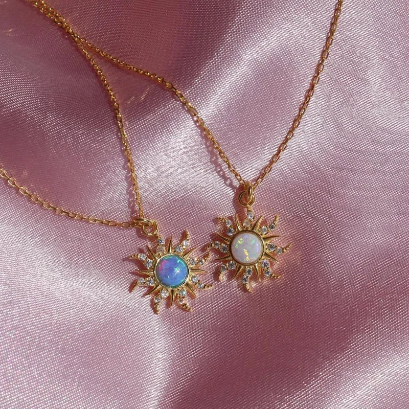 Sun Necklace for Women Gold Plated Opal Sun Pendant Choker Jewelry Gift