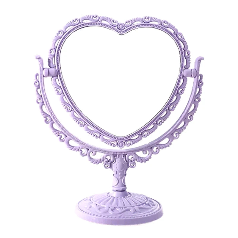 Heart-Shaped Double-Side Makeup Mirror with Stand - Portable Vanity Mirror for Women