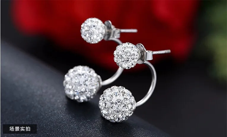 925 Sterling Silver Ladies Stud Earrings U Bend Shambhala Ball Jewelry