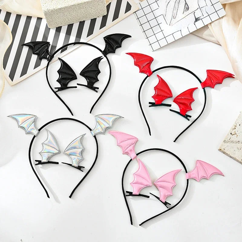 Halloween Bat Devil Headband Hair Clip Set for Women & Kids - Festival Costume Accessory