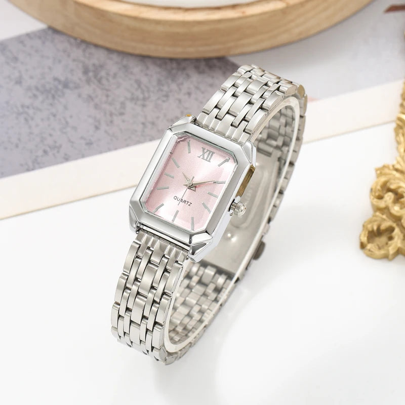 Women’s Square-Shaped Steel Band Quartz Watch with Fashionable Bracelet Design