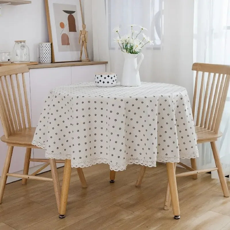 Floral Linen Cotton Round Tablecloth - Rustic Farmhouse Picnic Decor