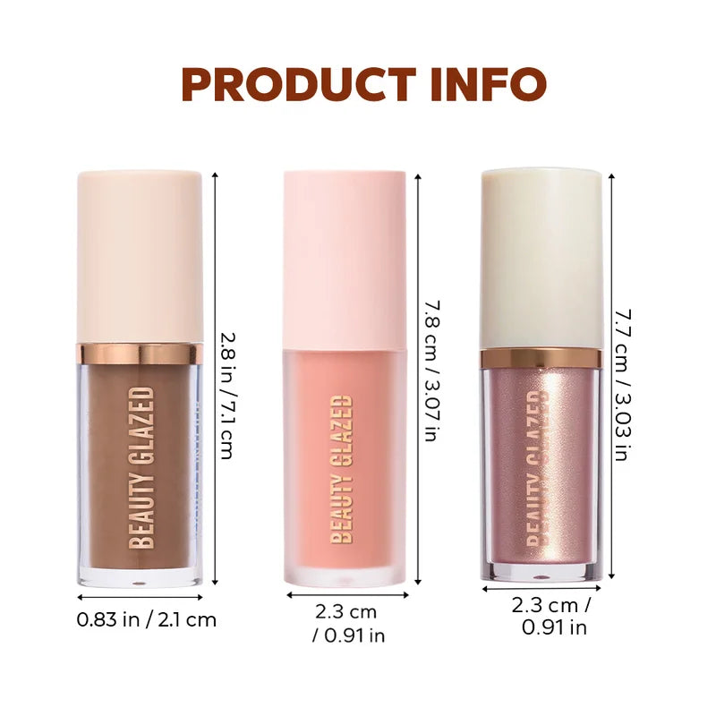 3-Piece Liquid Makeup Set Contour Highlighter Blush Waterproof Long-Lasting Finish