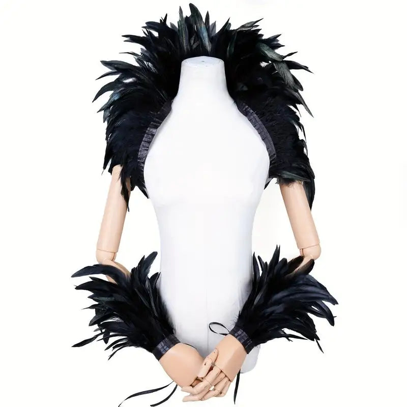 Halloween Punk Cosplay Feather Masked Ball Gown Shawl - Red, Yellow, Mint Options