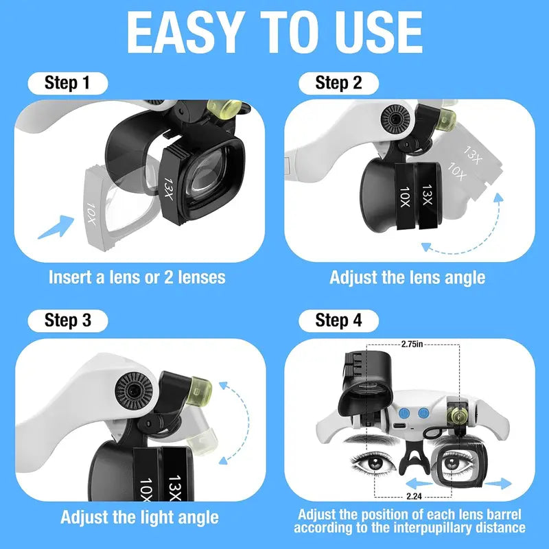 LED Magnifying Glass Set with Interchangeable Lenses for Watch Repair Jewelry & Electronics