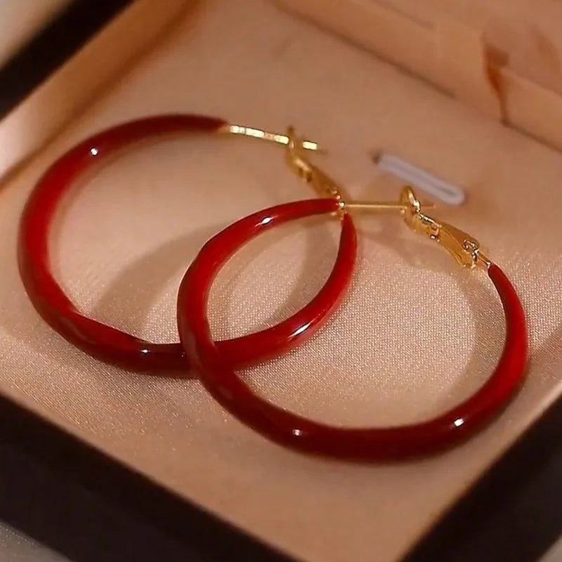 Simple Big Red Circle Earrings for Women - Fashion Wild Jewelry US
