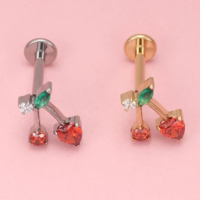 Titanium Lab Piercing Earrings Heart CZ 16G 18G Labret Ear Helix Body Jewelry