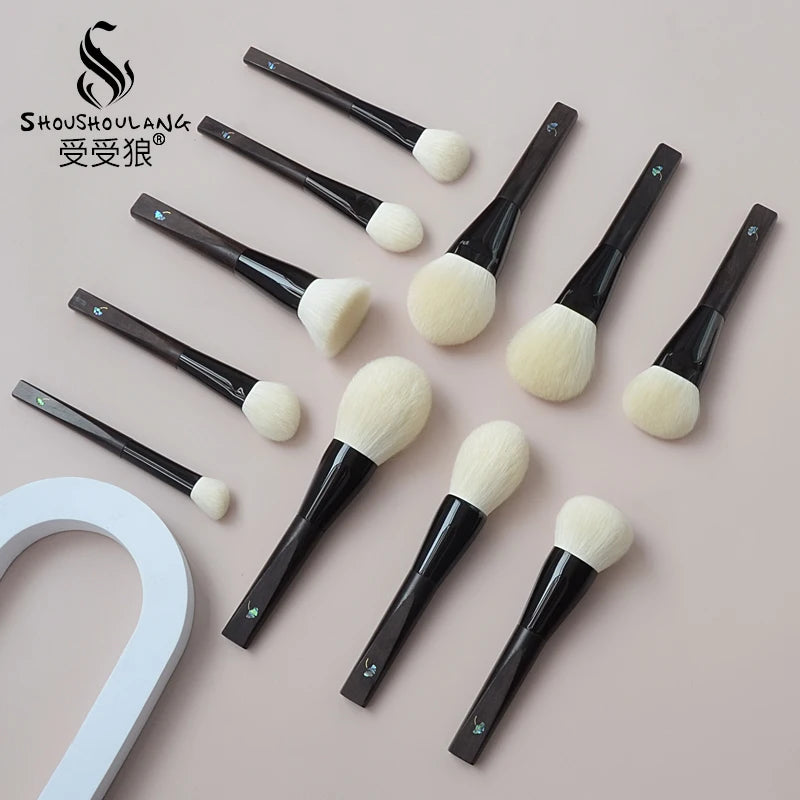 Handcrafted Makeup Brush Set - Soft Goat Hair Face Powder & Contour Brushes