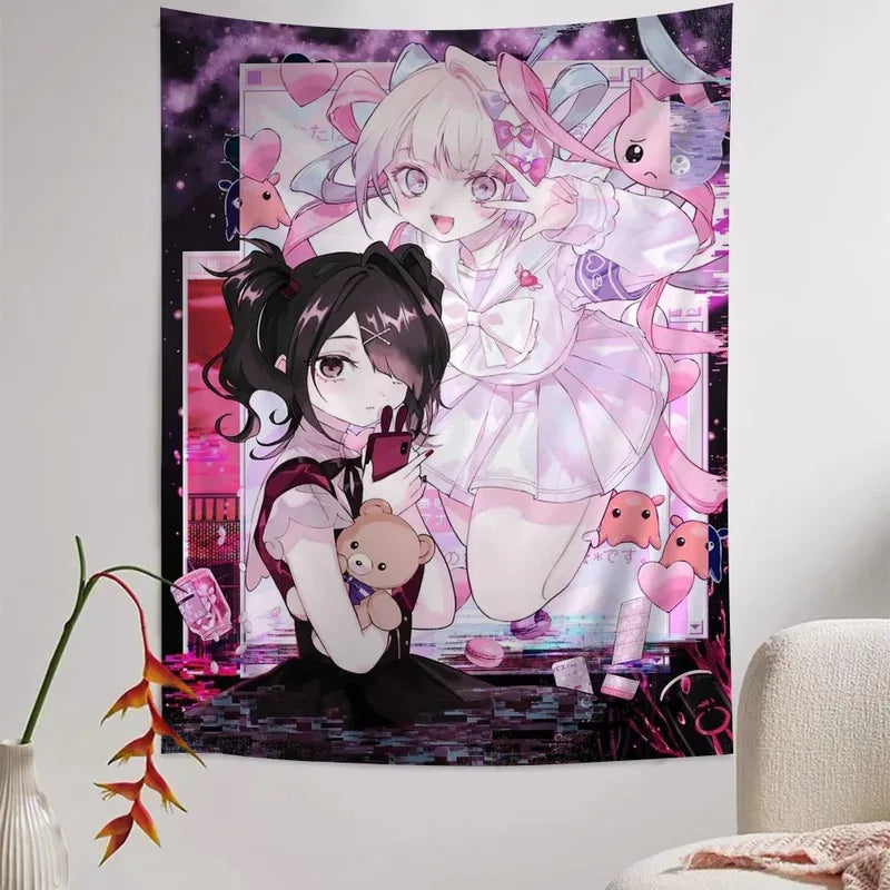 Cyber Yandere Girl Tapestry Wall Art - Kawaii Aesthetic Bedroom Decor