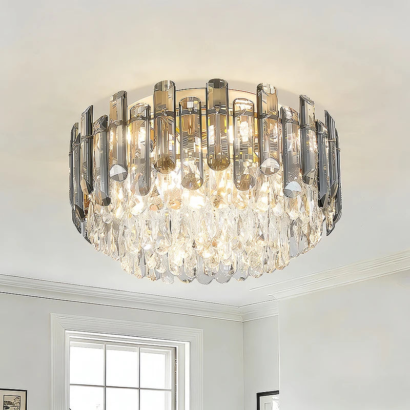 Smoked Gold Crystal Chandelier - Adjustable Round K9 Crystal Modern Lighting for Dining Living Bedroom Entryway