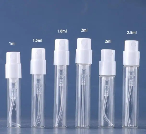 Glass Perfume Sample Bottles with Bayonet/Snap-On Pump 1ml–2.5ml Set