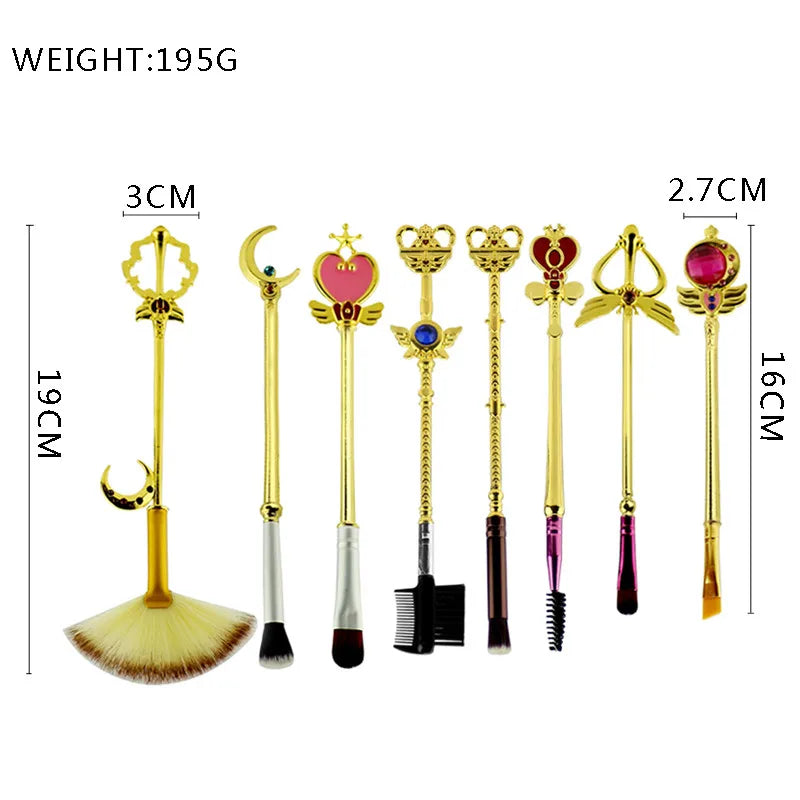 Anime Sailor Moon Makeup Brush Set with Cartoon Magic Wand Design - 8 Pieces