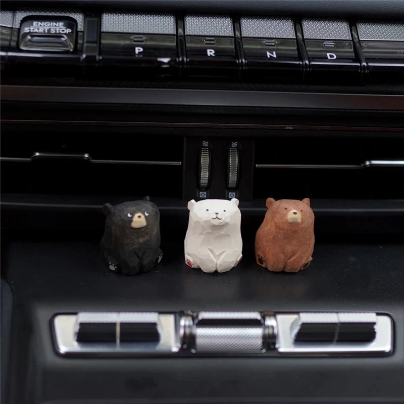Wooden Bear Miniatures Set - Carved Solid Wood Figurines for Crafts & Decor