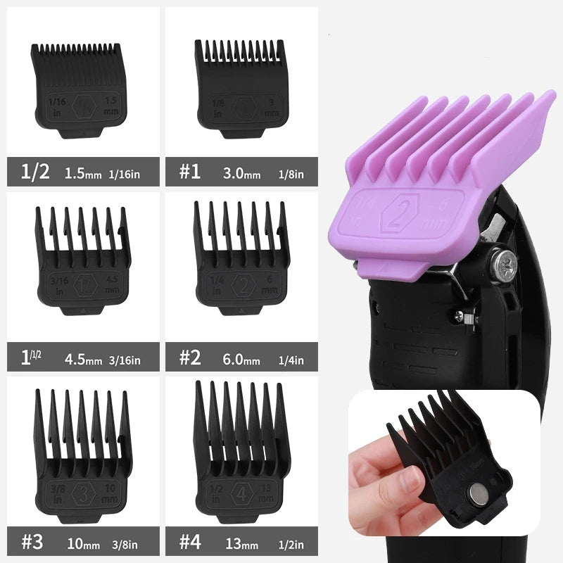 6-Pack Magnetic Hair Clipper Comb Guards for Wahl & Salon Use - Black