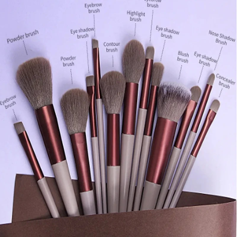 13-Piece Makeup Brush Set for Face and Eyes - Blending, Foundation, Powder, Blush Tools for Beginners