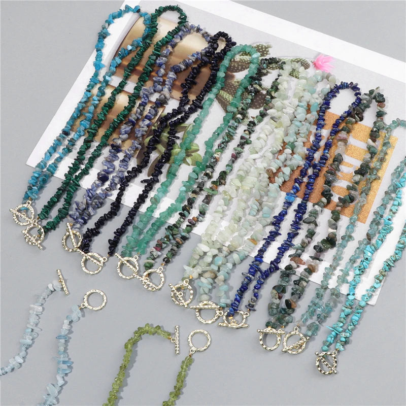 Natural Blue Stone Choker Necklace with Irregular Healing Gravel Beads for Women Jewelry