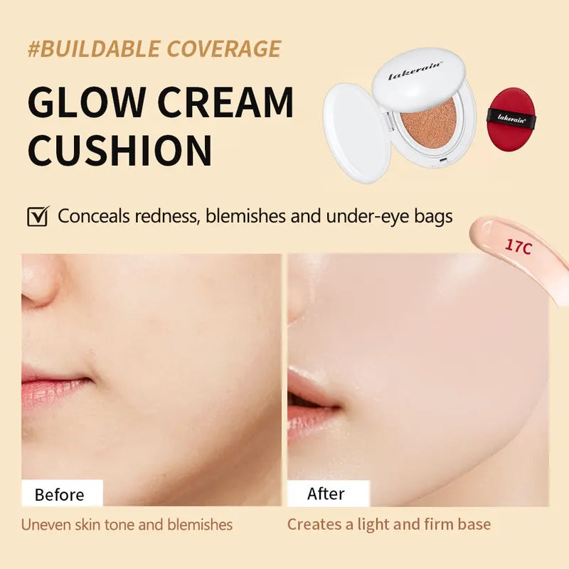 Hydrating Dewy Glow Cushion Foundation with Long-Lasting Moisturizer, Natural Light Coverage, Portable Face Makeup
