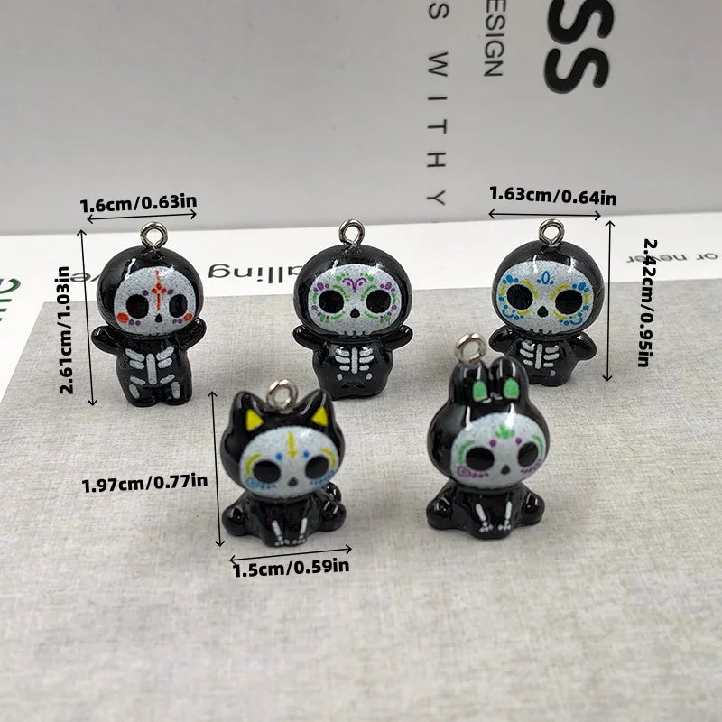 Day of the Dead Skeleton Animal Charms Jewelry Findings 10pcs Halloween Resin Pendants