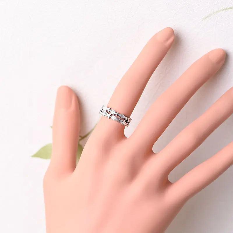 925 Sterling Silver Adjustable Fish Ring for Women Wedding Jewelry