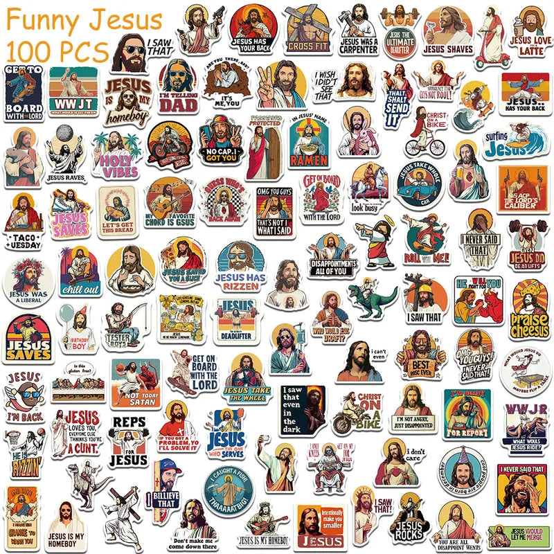 Cartoon Jesus Stickers Pack - Waterproof Vinyl Decals for Laptop Phone Skateboard & More