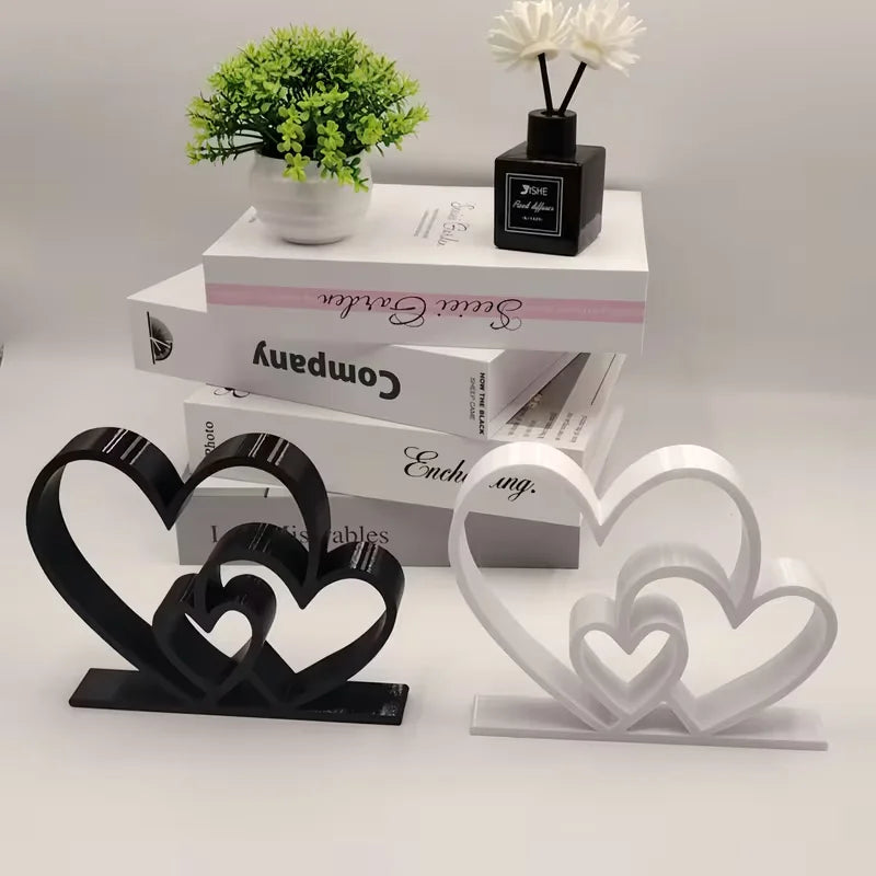 Heart-to-Heart Love Figurine - Black & White Desk & Shelf Decor, Valentine’s Gift