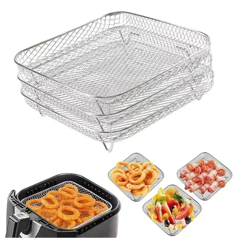 Stainless Steel Air Fryer Basket Non-Stick Mesh Grill Rack for Air Fryers