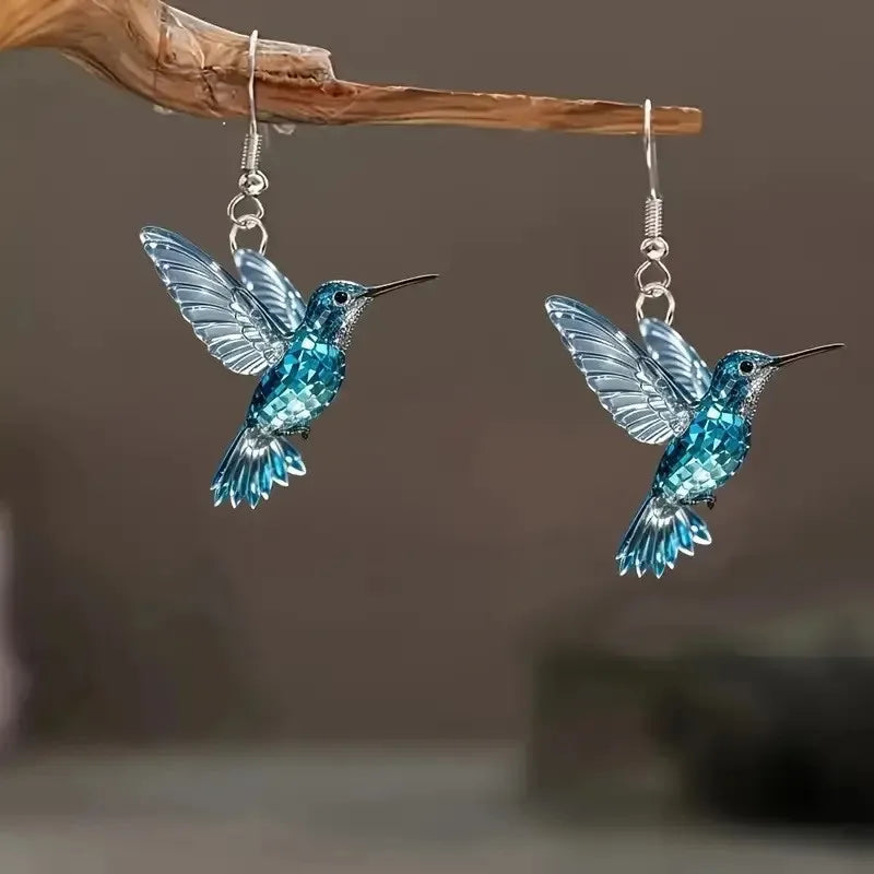Colorful Acrylic Hummingbird Earrings for Women Retro Bird Drop Jewelry Gift