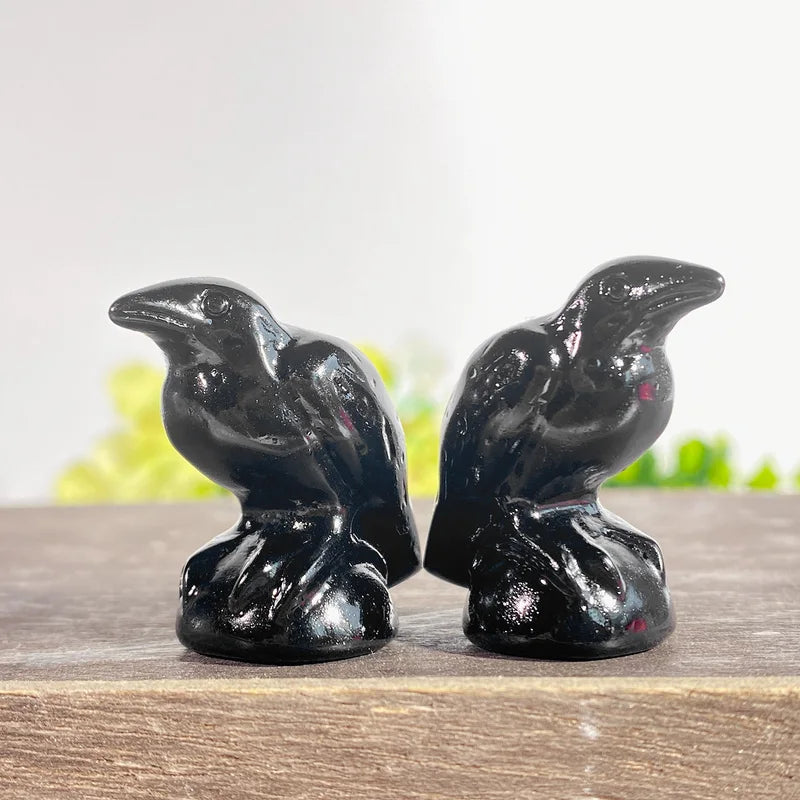 Natural Obsidian Bird Carving Ornament - Holiday Crystal Decor Gift