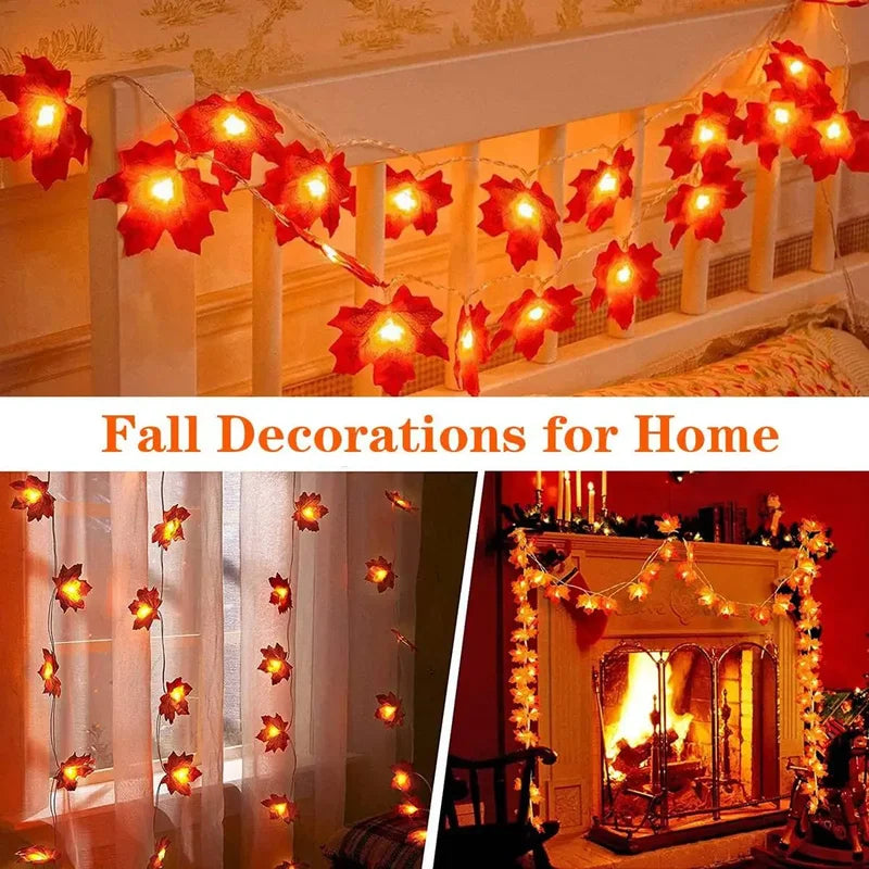 LED Maple Leaf String Lights Waterproof Battery-Powered Outdoor Decor