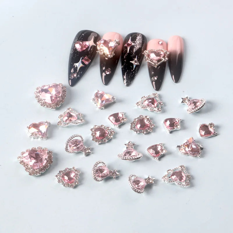 20Pcs Nail Charms Heart Rhinestones Nail Art Decorations for Manicure